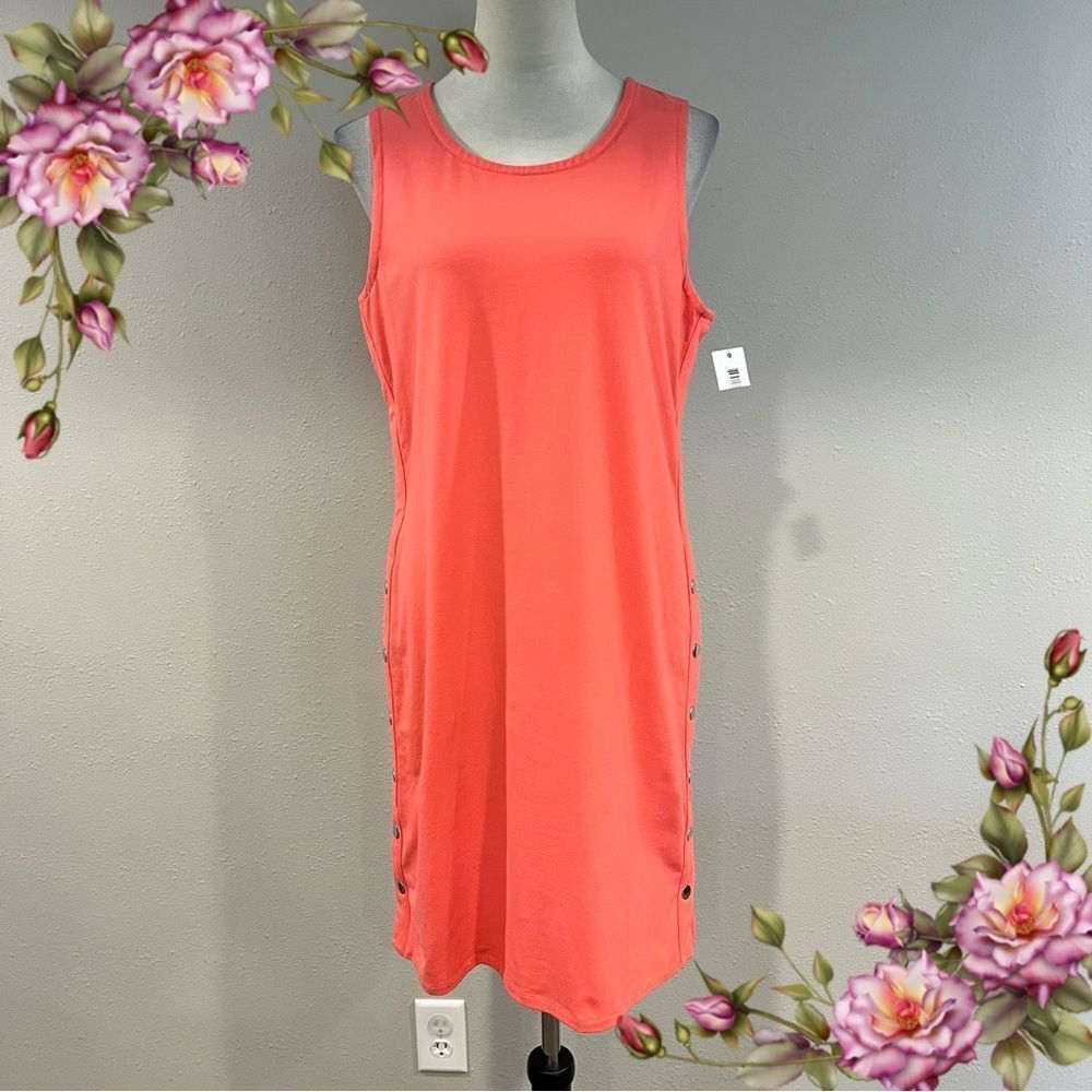 Coral Sleeveless knee length Dress with Side Buttons‎